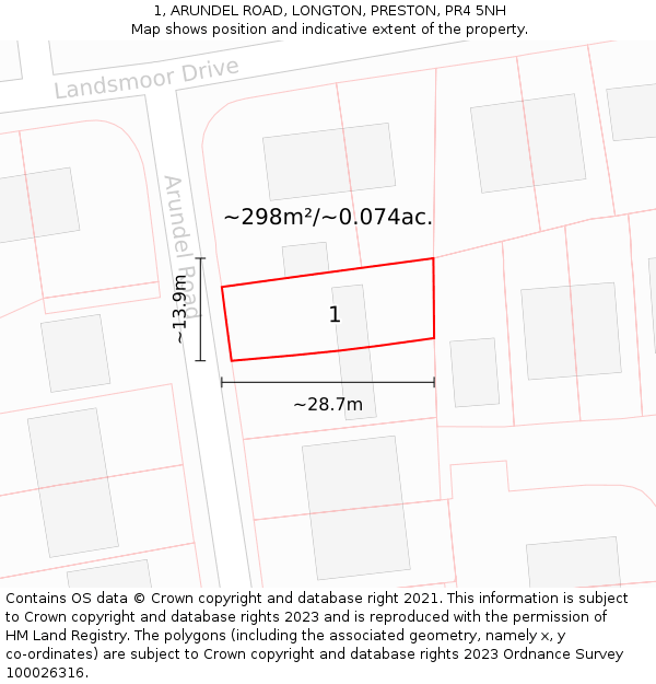 1, ARUNDEL ROAD, LONGTON, PRESTON, PR4 5NH: Plot and title map