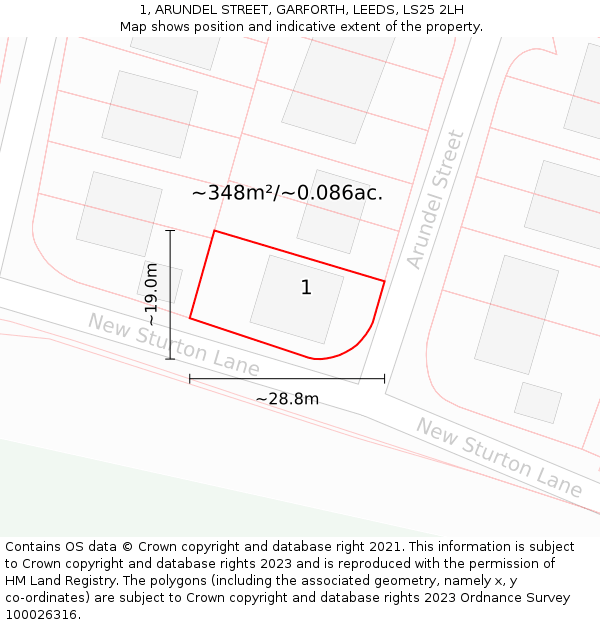 1, ARUNDEL STREET, GARFORTH, LEEDS, LS25 2LH: Plot and title map