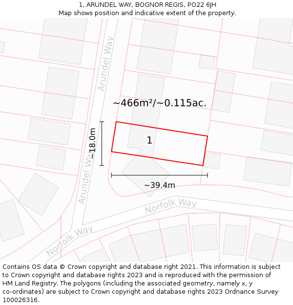 1, ARUNDEL WAY, BOGNOR REGIS, PO22 6JH: Plot and title map