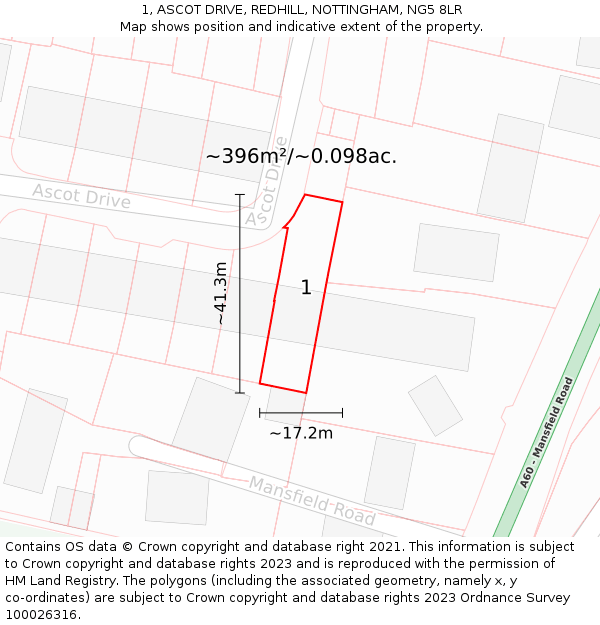 1, ASCOT DRIVE, REDHILL, NOTTINGHAM, NG5 8LR: Plot and title map