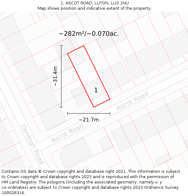 1, ASCOT ROAD, LUTON, LU3 1NU: Plot and title map