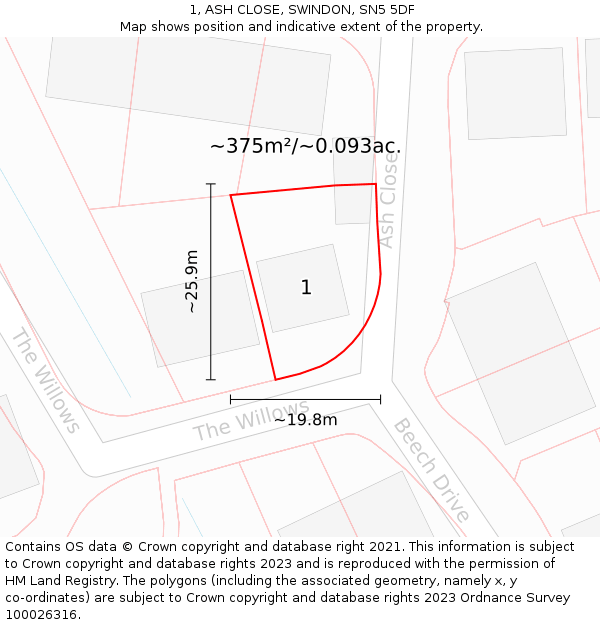 1, ASH CLOSE, SWINDON, SN5 5DF: Plot and title map