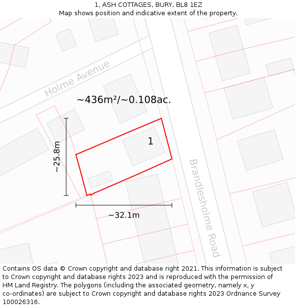 1, ASH COTTAGES, BURY, BL8 1EZ: Plot and title map