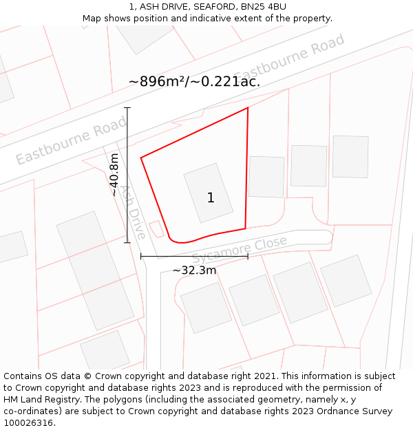 1, ASH DRIVE, SEAFORD, BN25 4BU: Plot and title map