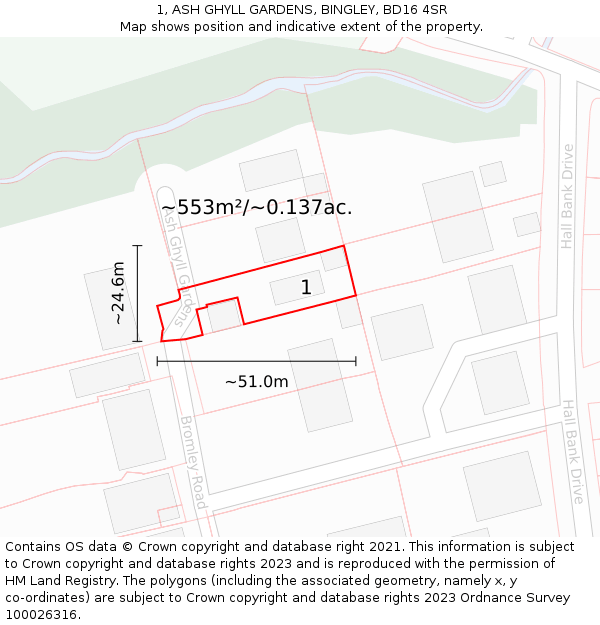 1, ASH GHYLL GARDENS, BINGLEY, BD16 4SR: Plot and title map