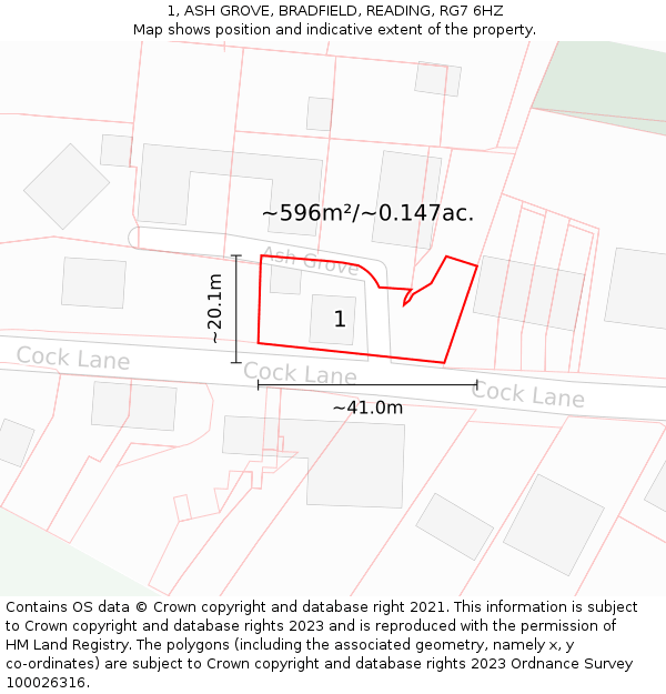 1, ASH GROVE, BRADFIELD, READING, RG7 6HZ: Plot and title map