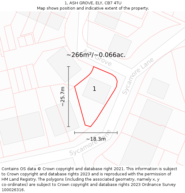 1, ASH GROVE, ELY, CB7 4TU: Plot and title map