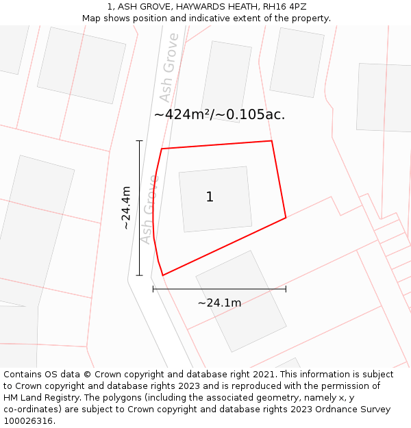 1, ASH GROVE, HAYWARDS HEATH, RH16 4PZ: Plot and title map