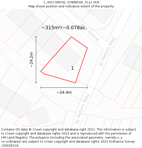 1, ASH GROVE, IVYBRIDGE, PL21 0HX: Plot and title map