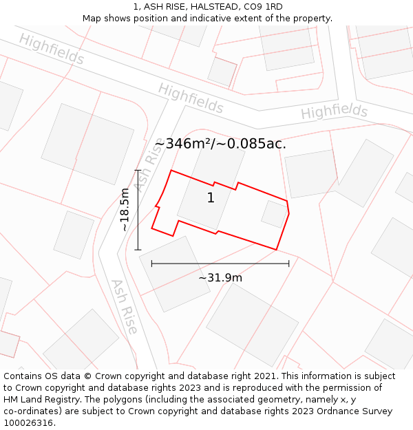 1, ASH RISE, HALSTEAD, CO9 1RD: Plot and title map