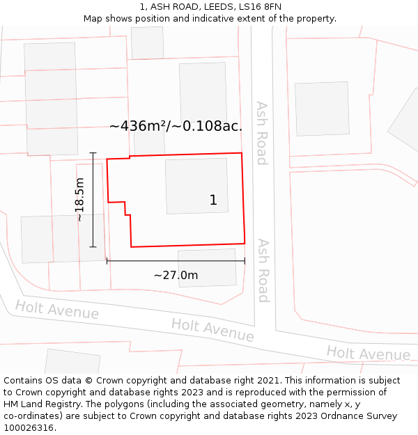 1, ASH ROAD, LEEDS, LS16 8FN: Plot and title map