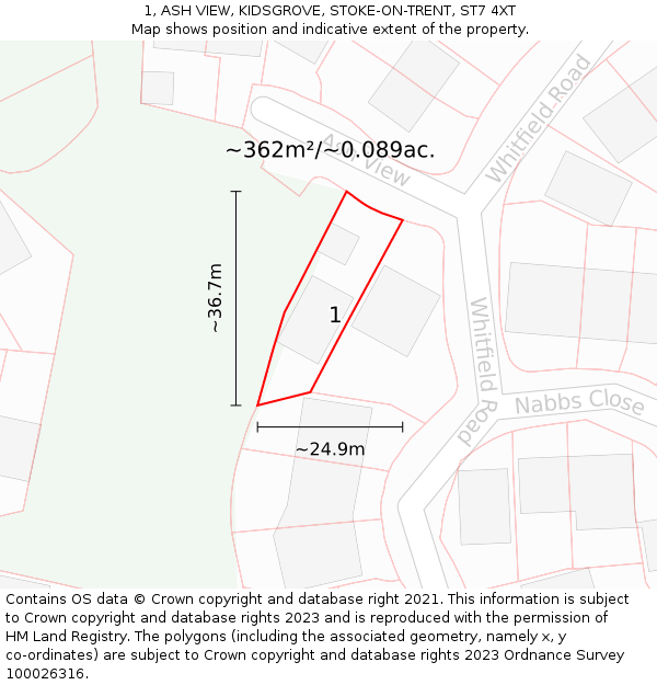 1, ASH VIEW, KIDSGROVE, STOKE-ON-TRENT, ST7 4XT: Plot and title map