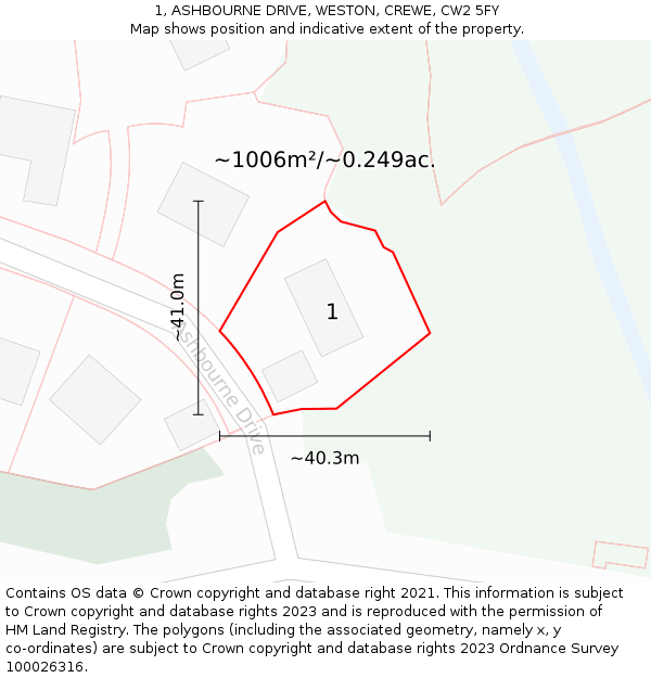 1, ASHBOURNE DRIVE, WESTON, CREWE, CW2 5FY: Plot and title map