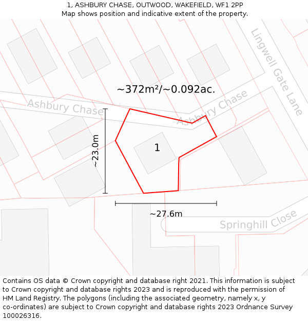 1, ASHBURY CHASE, OUTWOOD, WAKEFIELD, WF1 2PP: Plot and title map
