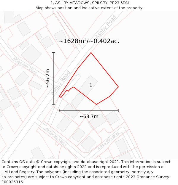 1, ASHBY MEADOWS, SPILSBY, PE23 5DN: Plot and title map