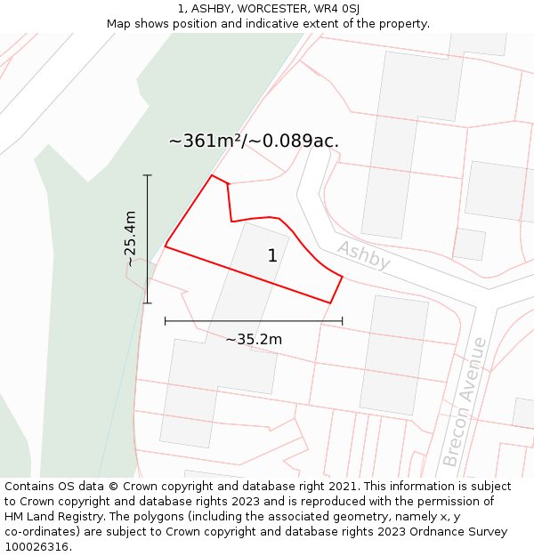 1, ASHBY, WORCESTER, WR4 0SJ: Plot and title map