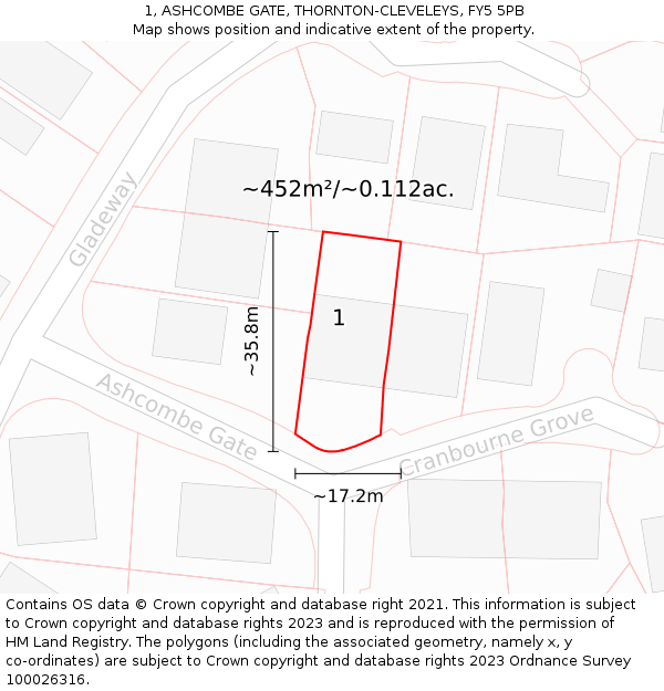 1, ASHCOMBE GATE, THORNTON-CLEVELEYS, FY5 5PB: Plot and title map