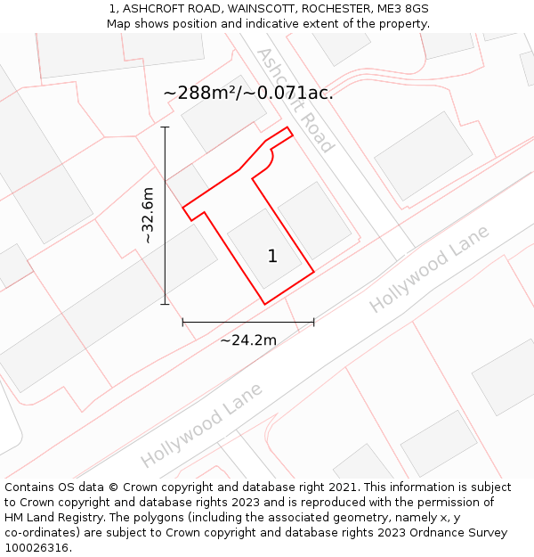 1, ASHCROFT ROAD, WAINSCOTT, ROCHESTER, ME3 8GS: Plot and title map