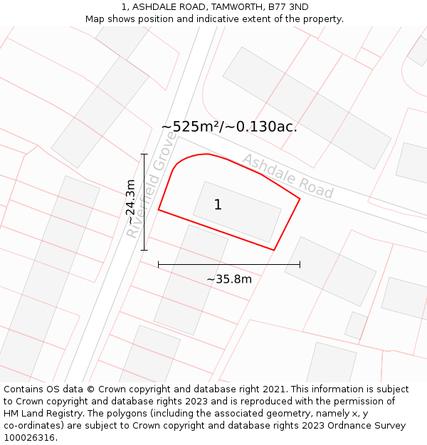 1, ASHDALE ROAD, TAMWORTH, B77 3ND: Plot and title map