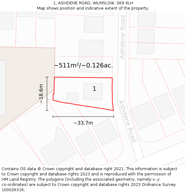 1, ASHDENE ROAD, WILMSLOW, SK9 6LH: Plot and title map