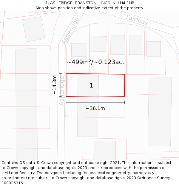 1, ASHERIDGE, BRANSTON, LINCOLN, LN4 1NR: Plot and title map