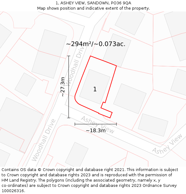 1, ASHEY VIEW, SANDOWN, PO36 9QA: Plot and title map