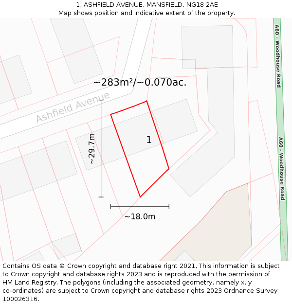 1, ASHFIELD AVENUE, MANSFIELD, NG18 2AE: Plot and title map