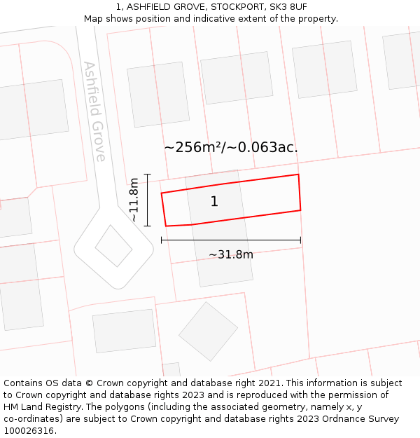 1, ASHFIELD GROVE, STOCKPORT, SK3 8UF: Plot and title map