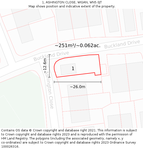 1, ASHINGTON CLOSE, WIGAN, WN5 0JT: Plot and title map