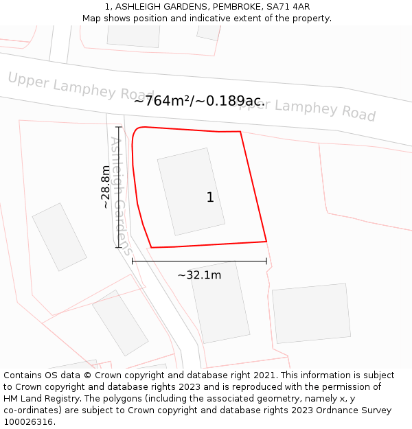 1, ASHLEIGH GARDENS, PEMBROKE, SA71 4AR: Plot and title map