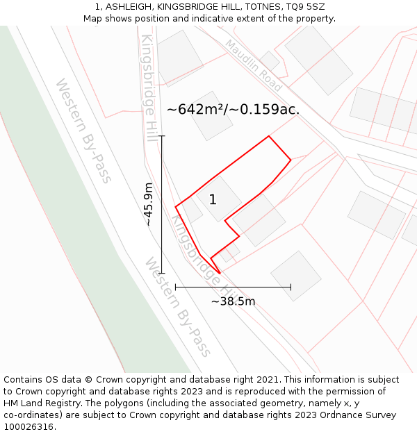 1, ASHLEIGH, KINGSBRIDGE HILL, TOTNES, TQ9 5SZ: Plot and title map