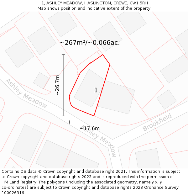 1, ASHLEY MEADOW, HASLINGTON, CREWE, CW1 5RH: Plot and title map