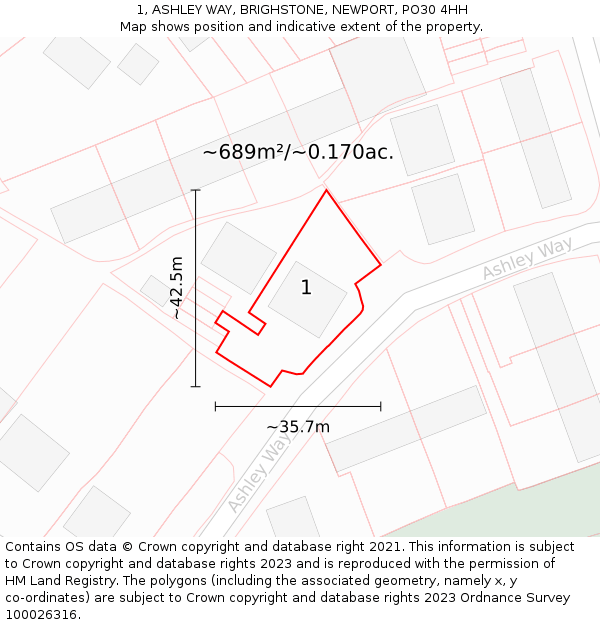 1, ASHLEY WAY, BRIGHSTONE, NEWPORT, PO30 4HH: Plot and title map
