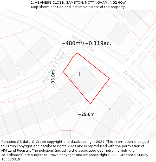 1, ASHNESS CLOSE, GAMSTON, NOTTINGHAM, NG2 6QW: Plot and title map