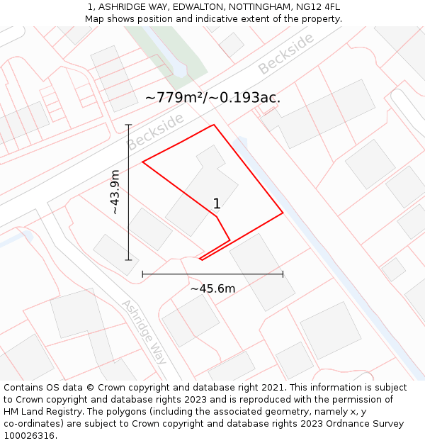 1, ASHRIDGE WAY, EDWALTON, NOTTINGHAM, NG12 4FL: Plot and title map