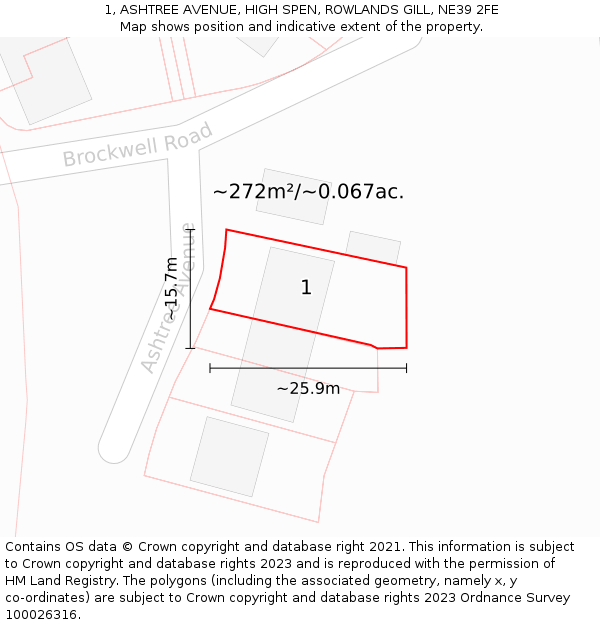 1, ASHTREE AVENUE, HIGH SPEN, ROWLANDS GILL, NE39 2FE: Plot and title map