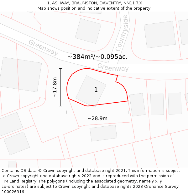 1, ASHWAY, BRAUNSTON, DAVENTRY, NN11 7JX: Plot and title map