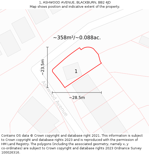 1, ASHWOOD AVENUE, BLACKBURN, BB2 4JD: Plot and title map