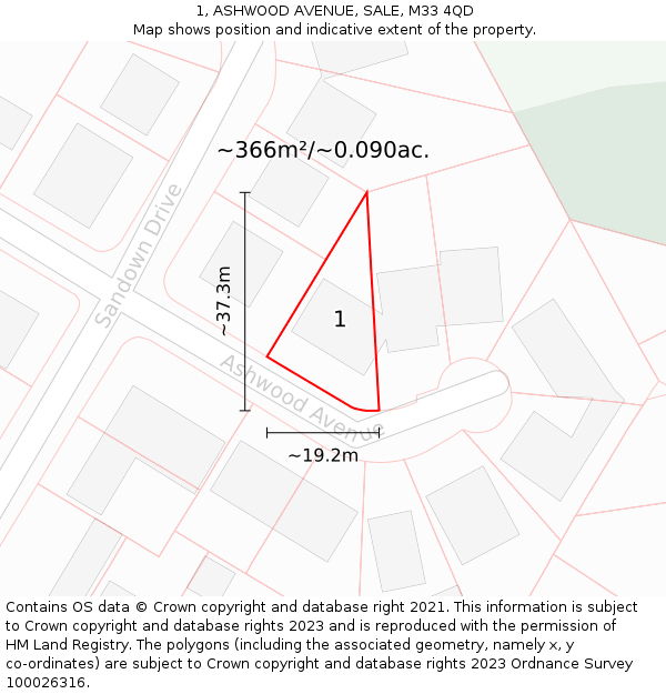 1, ASHWOOD AVENUE, SALE, M33 4QD: Plot and title map