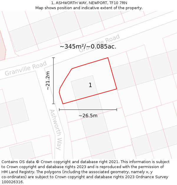 1, ASHWORTH WAY, NEWPORT, TF10 7RN: Plot and title map