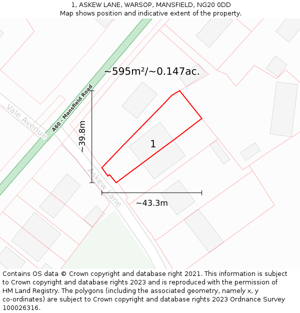 1, ASKEW LANE, WARSOP, MANSFIELD, NG20 0DD: Plot and title map