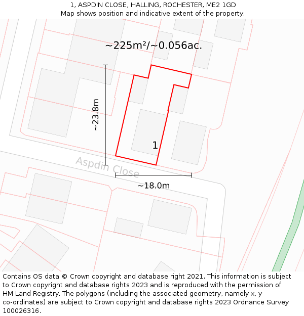 1, ASPDIN CLOSE, HALLING, ROCHESTER, ME2 1GD: Plot and title map