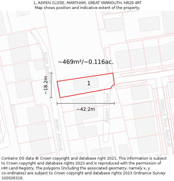 1, ASPEN CLOSE, MARTHAM, GREAT YARMOUTH, NR29 4RT: Plot and title map