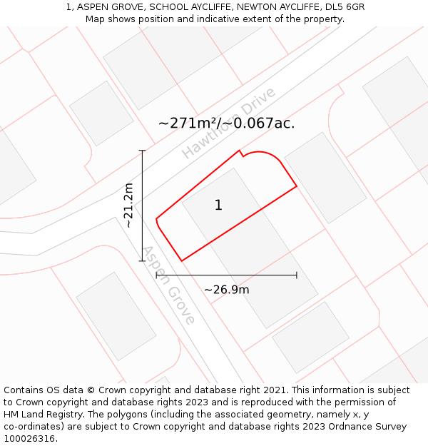 1, ASPEN GROVE, SCHOOL AYCLIFFE, NEWTON AYCLIFFE, DL5 6GR: Plot and title map