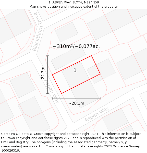 1, ASPEN WAY, BLYTH, NE24 3XP: Plot and title map