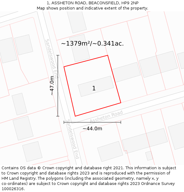 1, ASSHETON ROAD, BEACONSFIELD, HP9 2NP: Plot and title map