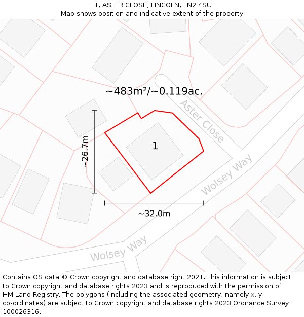 1, ASTER CLOSE, LINCOLN, LN2 4SU: Plot and title map