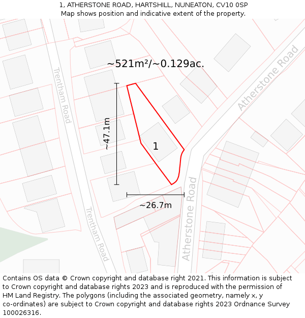 1, ATHERSTONE ROAD, HARTSHILL, NUNEATON, CV10 0SP: Plot and title map