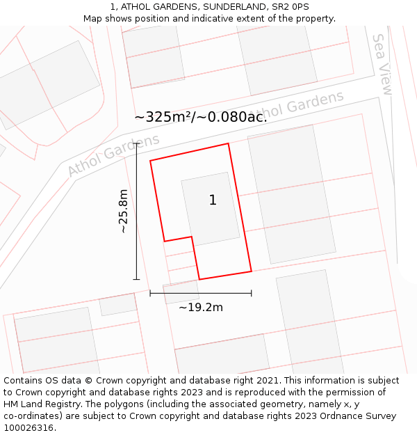 1, ATHOL GARDENS, SUNDERLAND, SR2 0PS: Plot and title map