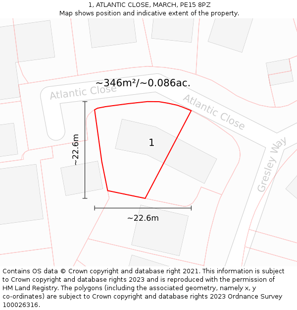 1, ATLANTIC CLOSE, MARCH, PE15 8PZ: Plot and title map